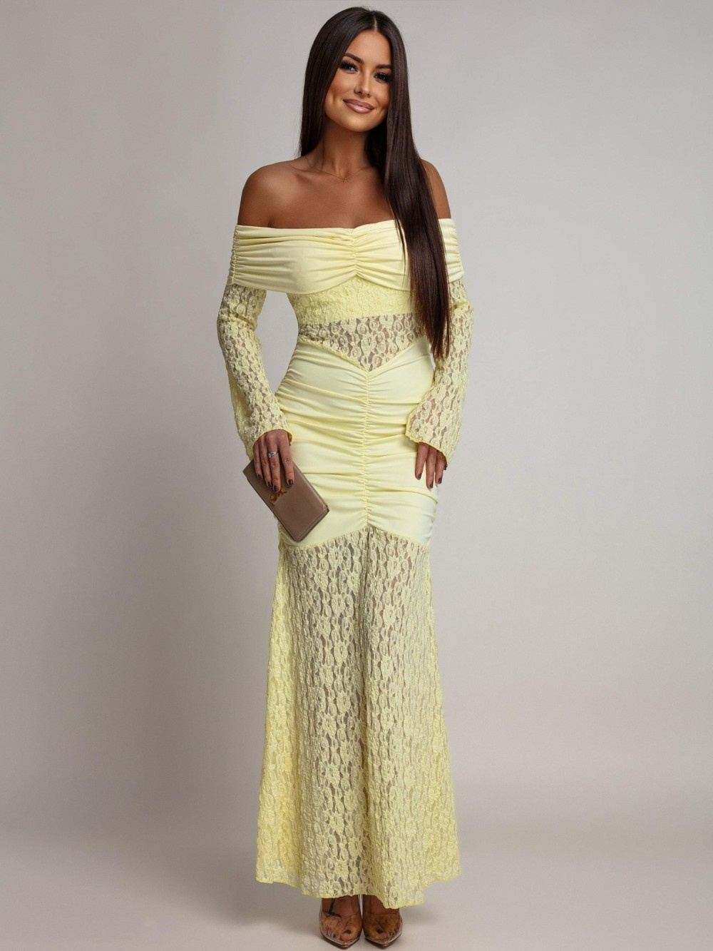SUKIENKA MAXI HISZPANKA Z KORONKĄ Hannah żółta