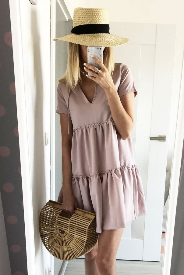  Pola Różowa Mini Sukienka Rozkloszowana Na Co Dzień Boho
