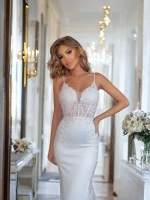 Elegancka Sukienka maxi Boda rybka- biały