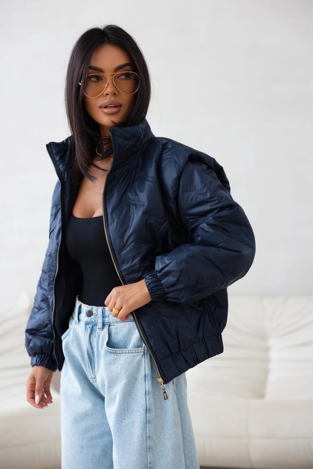 Kurtka pikowana oversize Camila granatowa