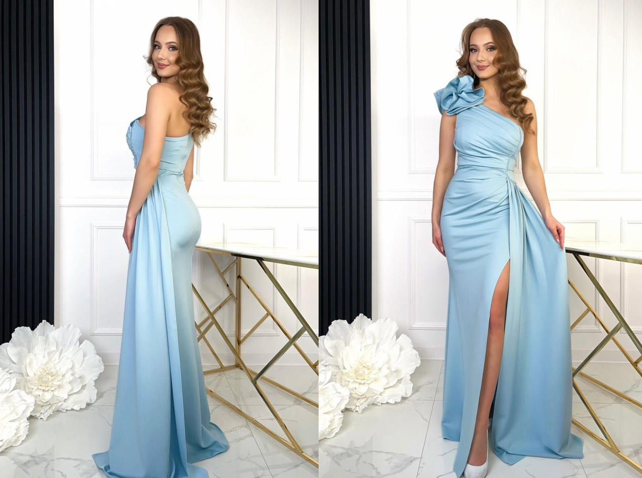 Elegancka Dopasowana Sukienka maxi Sukienka  Blue Grace błękitna