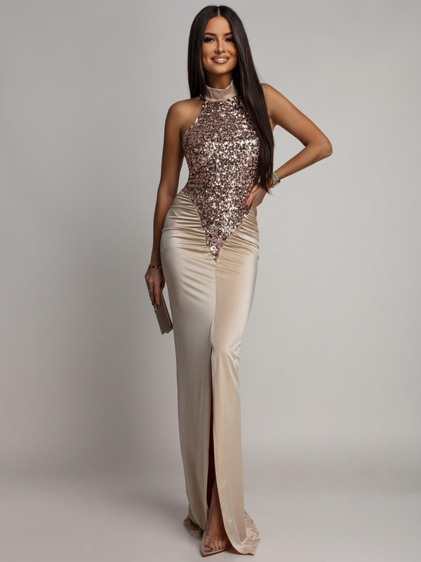 ELEGANCKA SUKIENKA MAXI Z CEKINAMI Iman  Złota