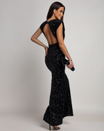 Elegancka Maxi Sukienka cekinowa Cavessa  czarny