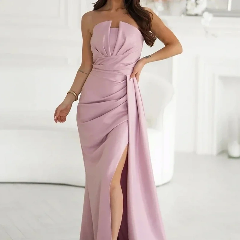 Sukienka Wieczorowa Maxi Różowa Brokatowa z Rozcięciem Wesele Studniówka Sylwester