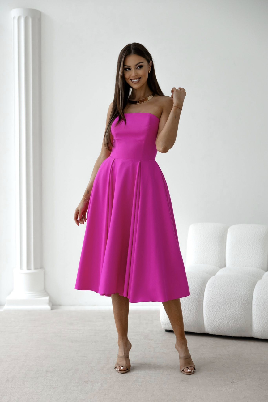 Elegancka gorsetowa midi Sukienka Anabel fuksja