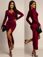 ELEGANCKA DOPASOWANA SUKIENKA MAXI Ashley bordowa