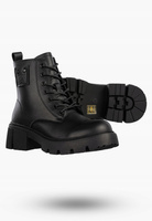 Botki damskie ze skóry naturalnej wysokie sznurowane na klocku czarne