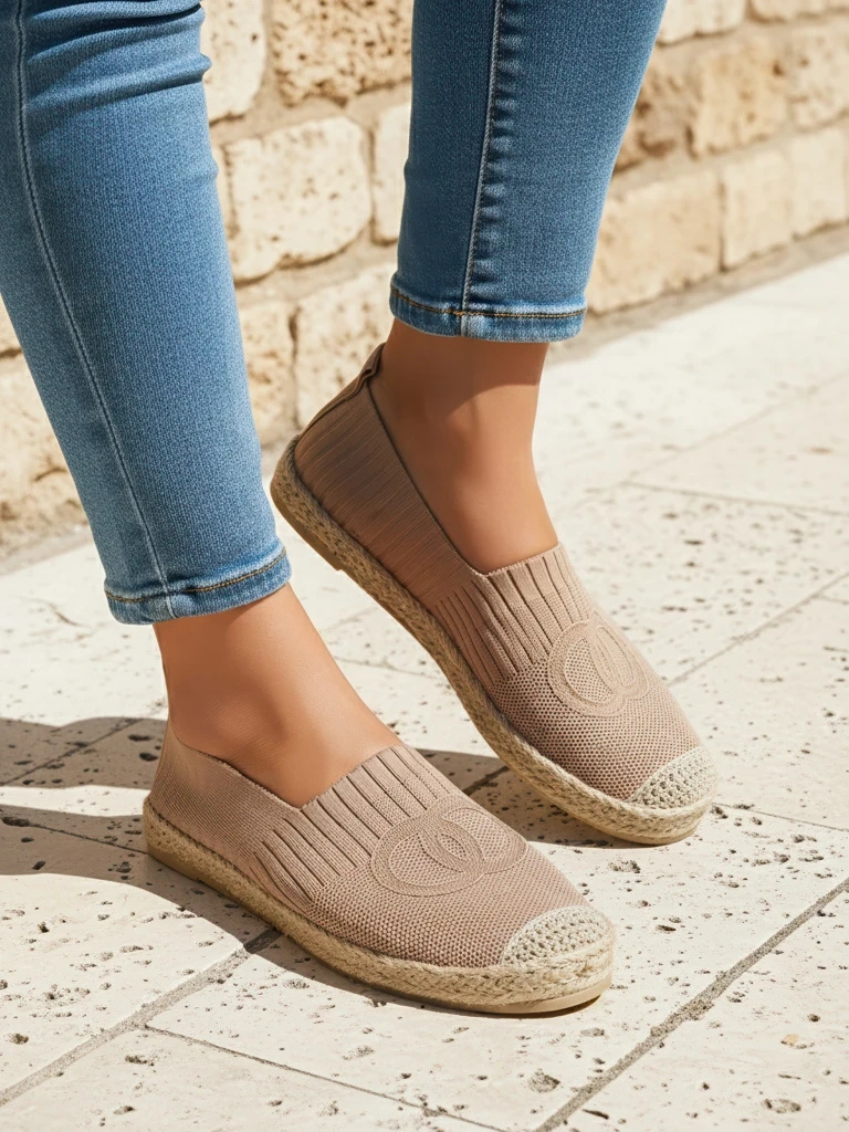 Damskie espadryle płaski obcas  jasny brązowy