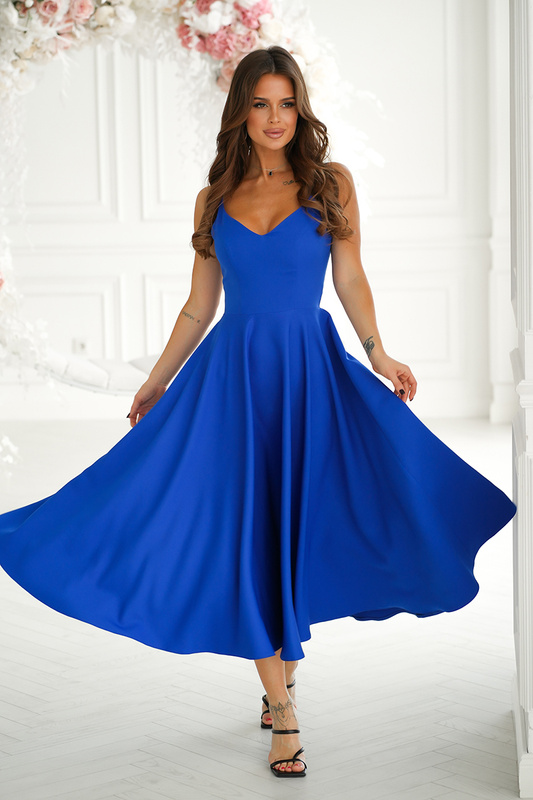 SUKIENKA MIDI NA RAMIĄCZKACH-  chabrowy