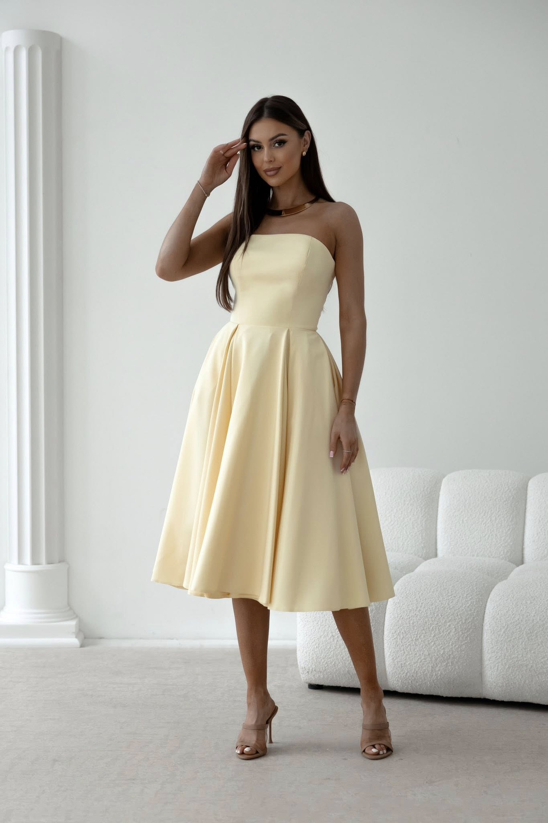 Elegancka gorsetowa midi Sukienka Anabel żółty