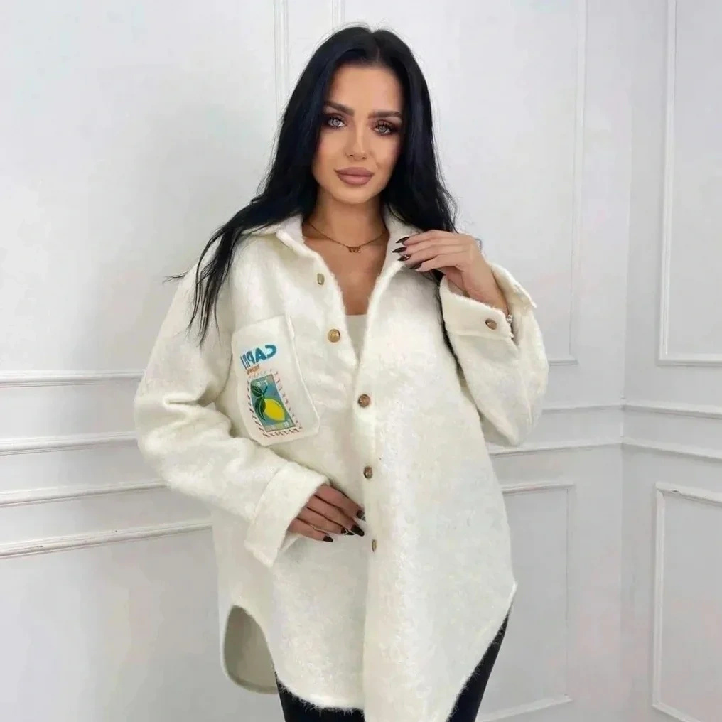 Koszula Damska  Oversize Narzutka Zapinana Guziki Jesień