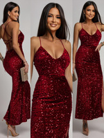 Elegancka Maxi Sukienka cekinowa Mika bordowy