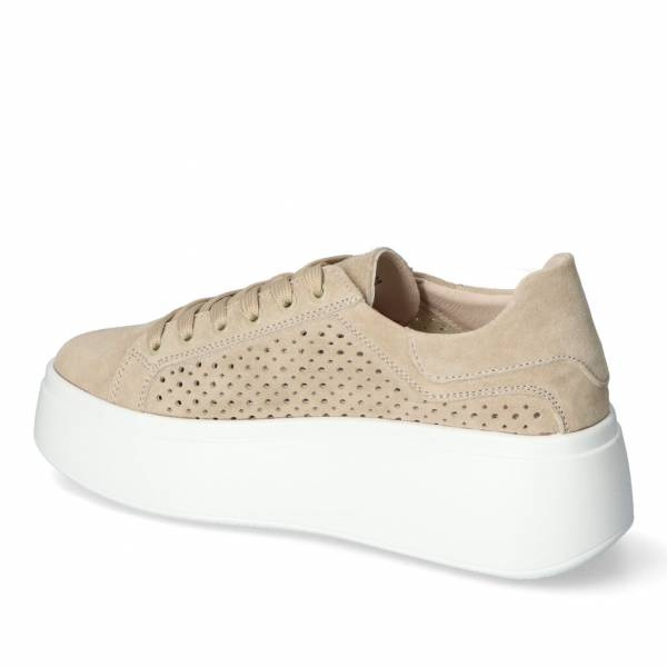 Beżowe skórzaneażurowe  półbuty damskie na platformie