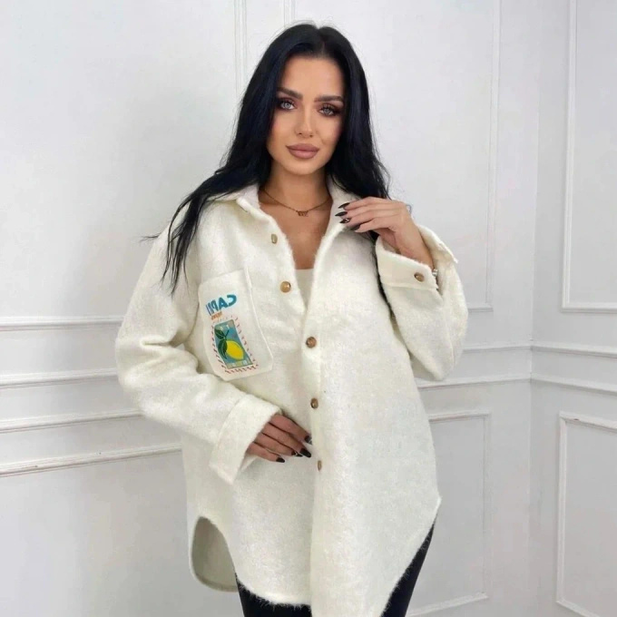 Koszula Damska  Oversize Narzutka Zapinana Guziki Jesień