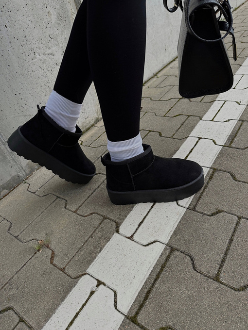 Botki ŚNIEGOWCE Lea ultra mini na platformie- black