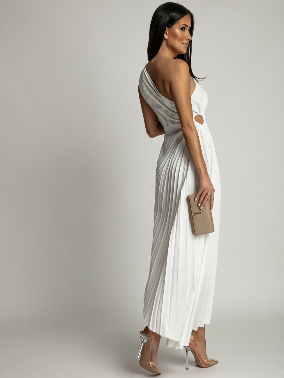 SUKIENKA PLISOWANA NA JEDNO RAMIĘ Rosalia- biały