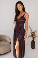 Sukienka  wieczorowa Stella Maxi satin -czekoladowy