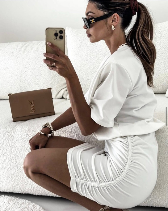 BAWEŁNIANA Drapowana SUKIENKA  Taylor biały