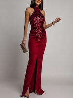 ELEGANCKA SUKIENKA MAXI Z CEKINAMI Iman BORDOWA