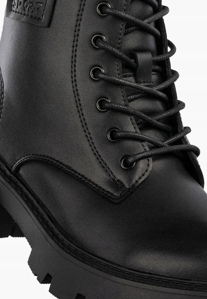 Botki damskie ze skóry naturalnej wysokie sznurowane na klocku czarne