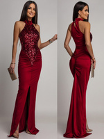 ELEGANCKA SUKIENKA MAXI Z CEKINAMI Iman BORDOWA