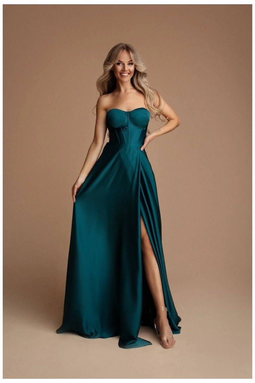 Elegancka MAXI Sukienka satynowa EMMA - petrol