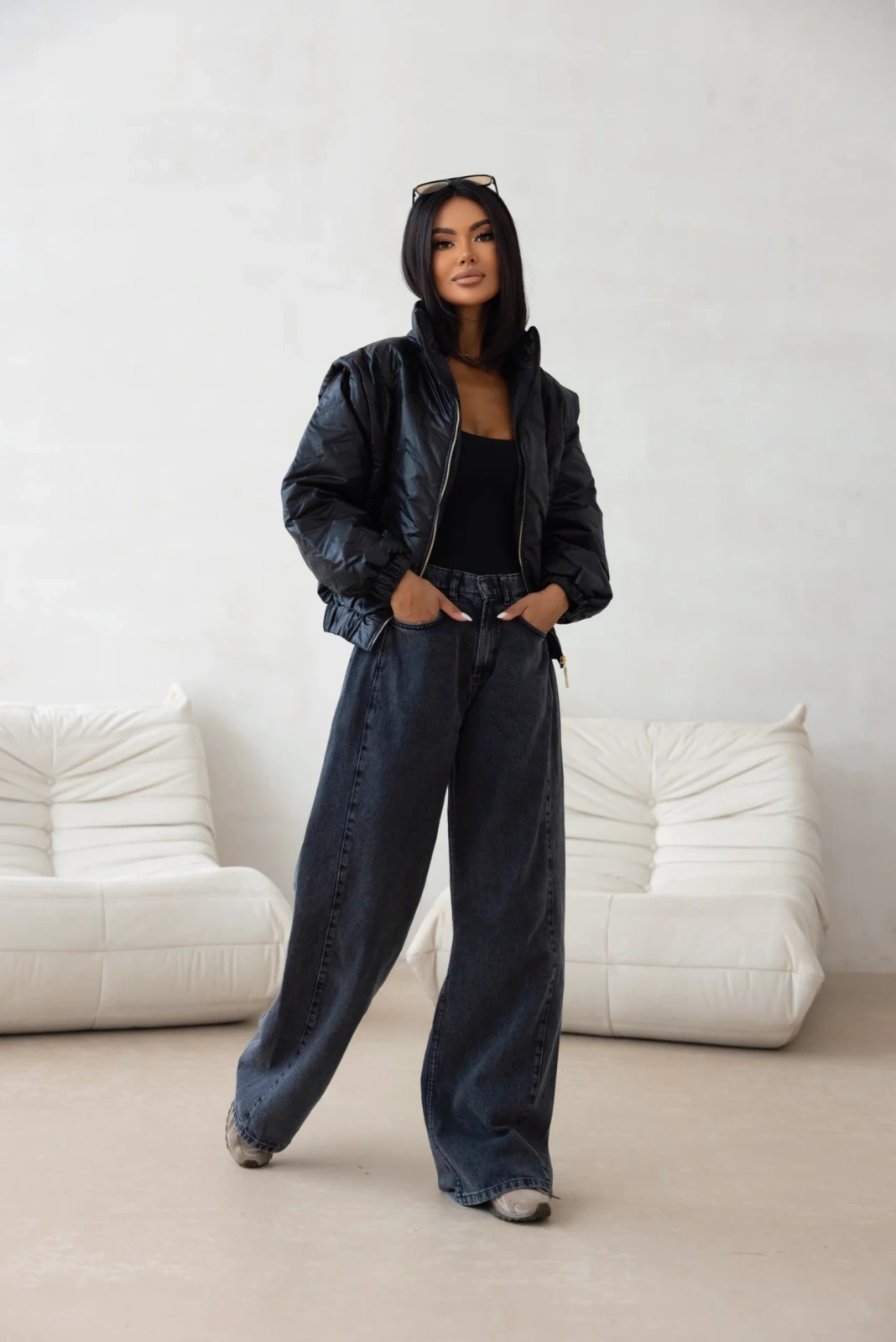Kurtka pikowana oversize Camila czarna