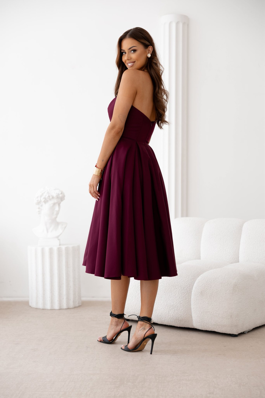 Elegancka gorsetowa midi Sukienka Anabel burgund