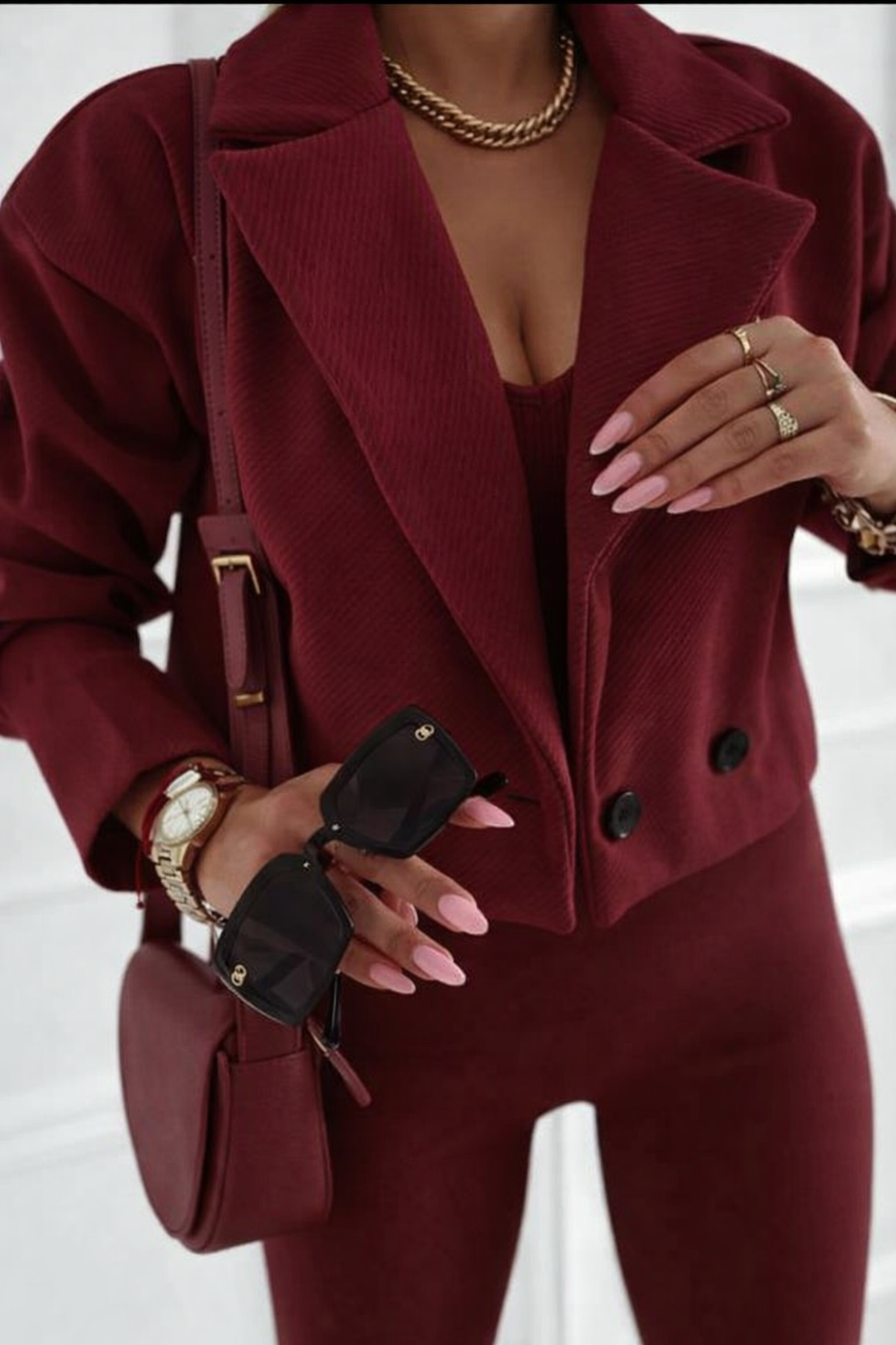 Kurtka Ida Oversize z guzikami - bordowy