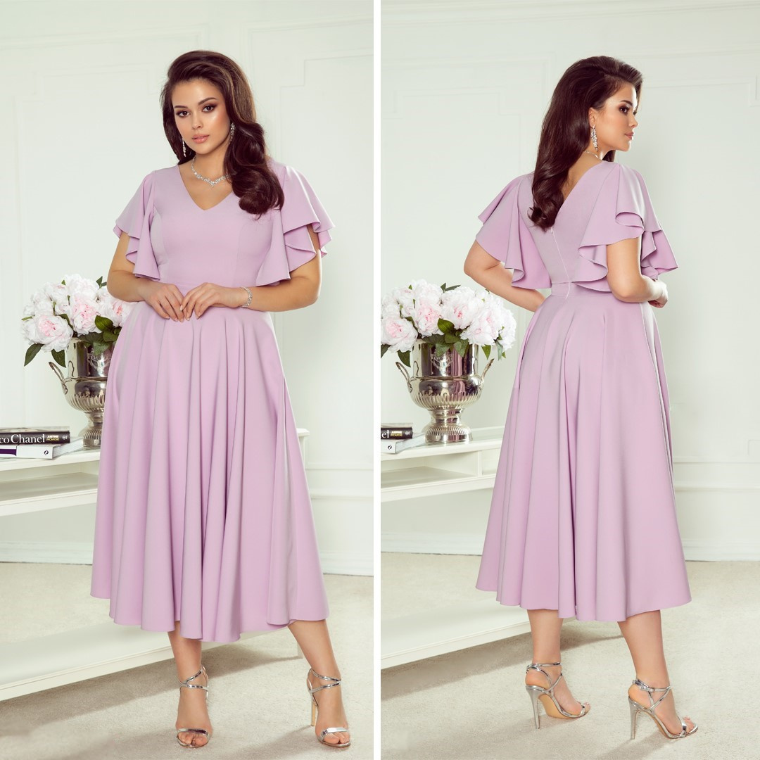 Lora - suknia z koła z falbaniastym rękawem- lila