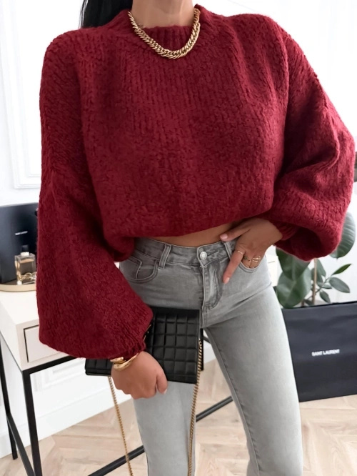 Swetr z wełną Weave knit bordowy