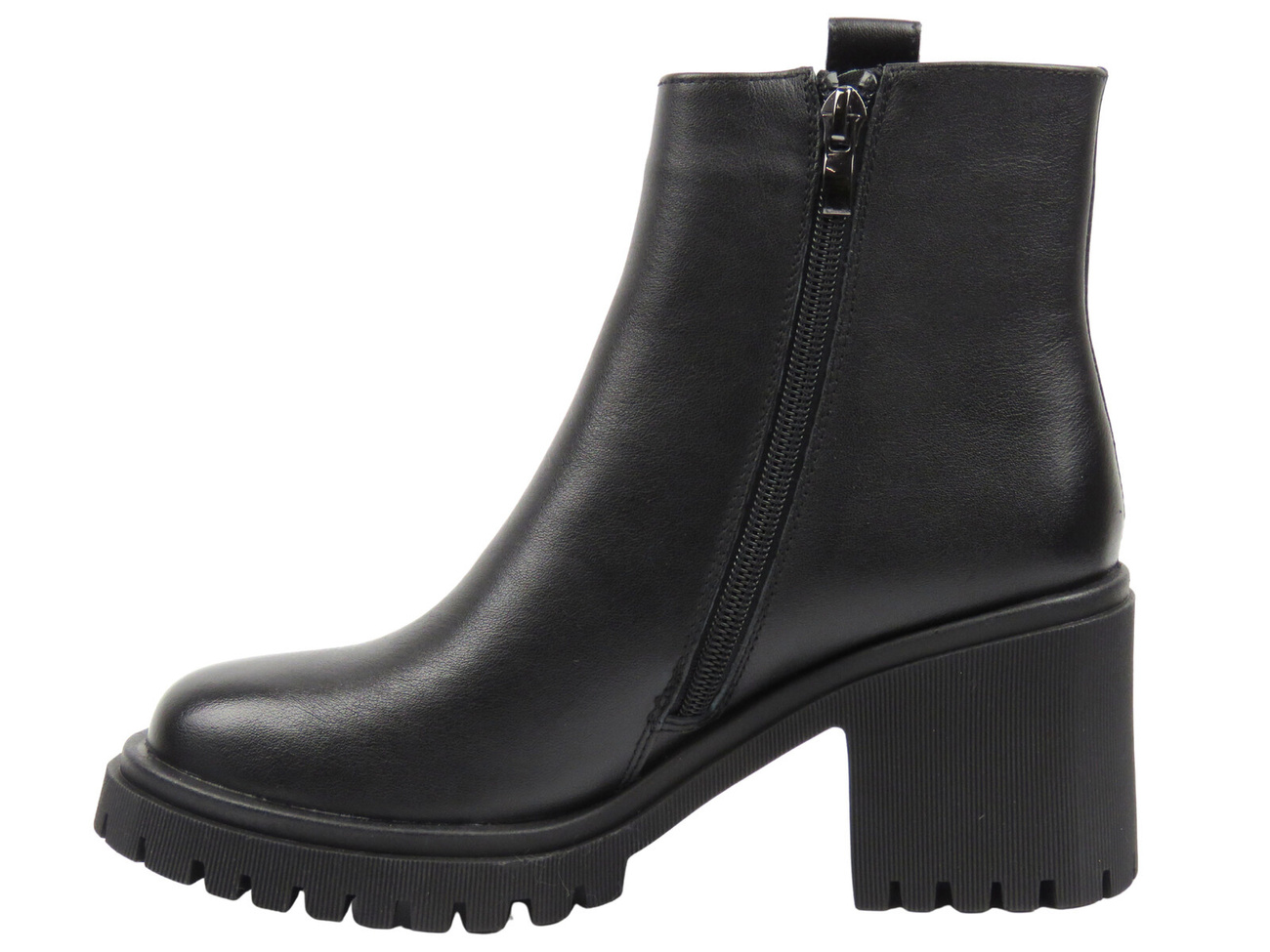 Botki damskie na obcasie  ze skóry naturalnej czarne 