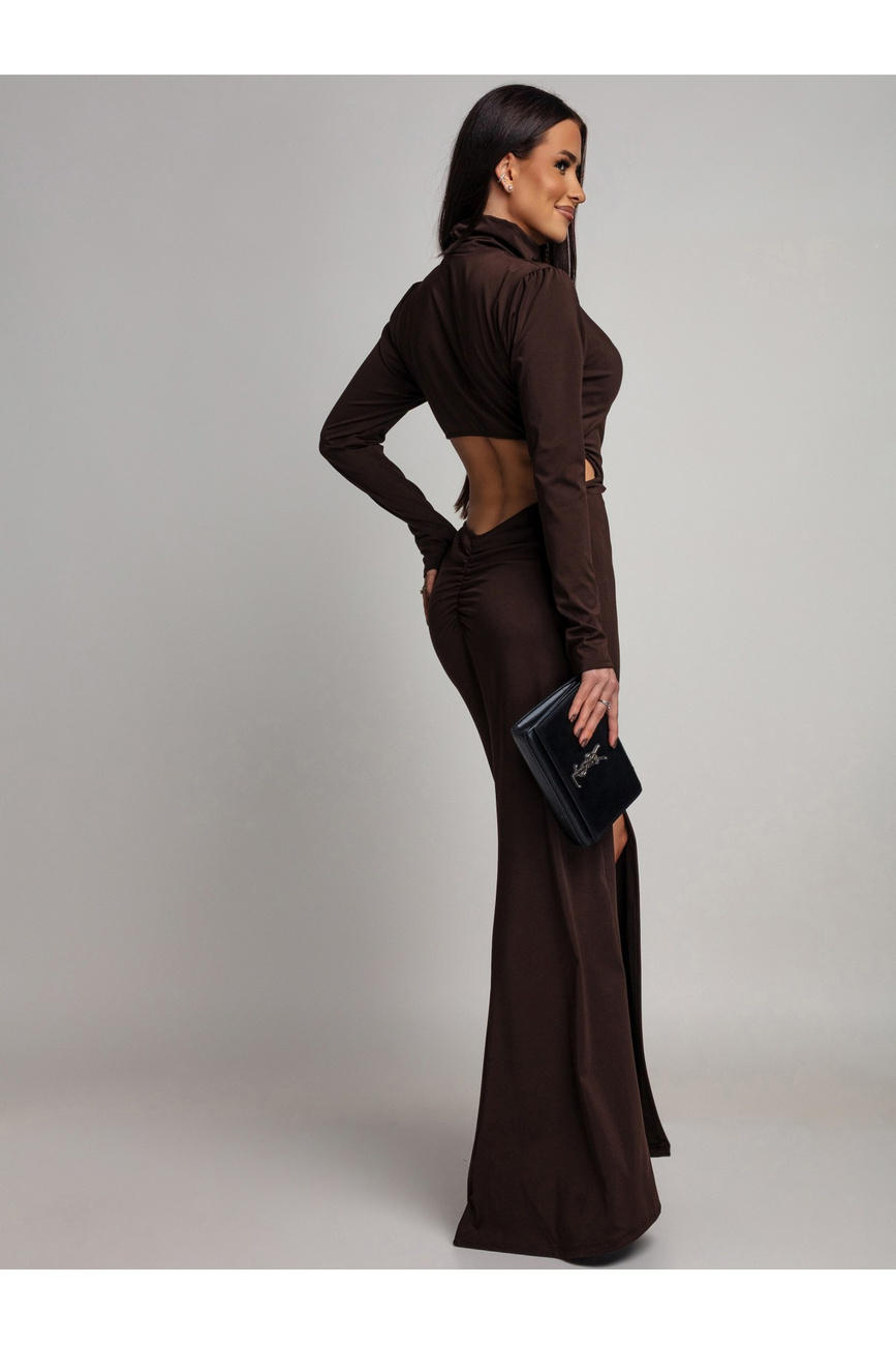 ELEGANCKA SUKIENKA MAXI Z Wycięciem Vella  czekoaldowa
