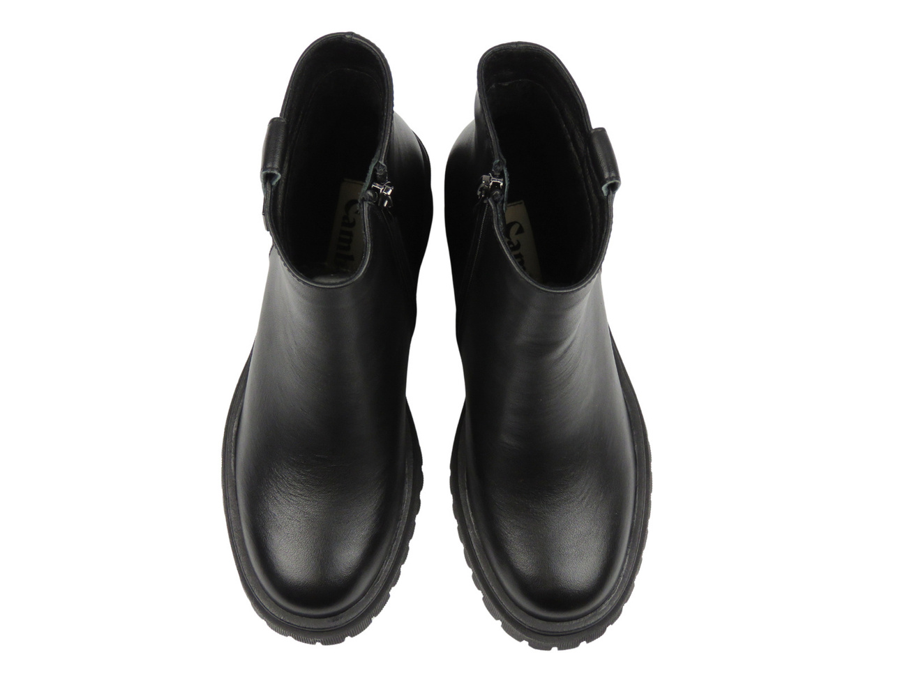 Botki damskie na obcasie  ze skóry naturalnej czarne 