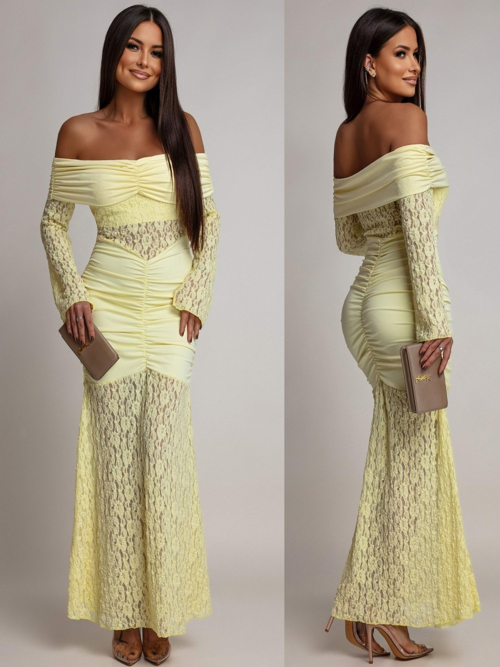SUKIENKA MAXI HISZPANKA Z KORONKĄ Hannah żółta