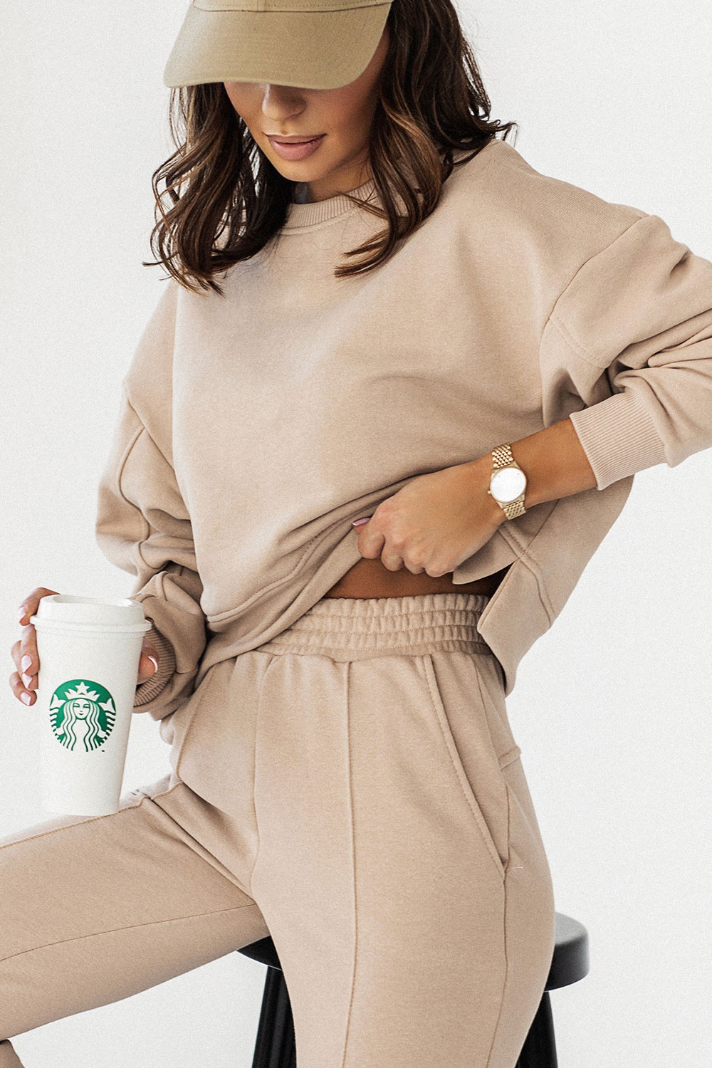 Beżowa Krótka Bluza Lamia