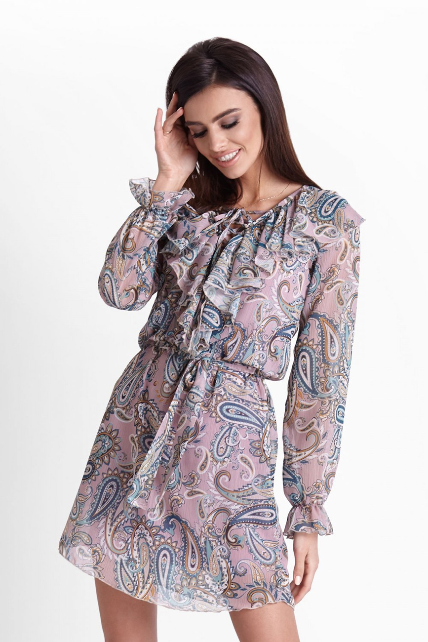  Frida We Wzory Różowa Mini Sukienka Rozkloszowana Na Wesele
