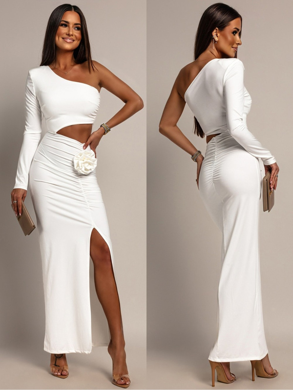 ELEGANCKA SUKIENKA MAXI NA JEDNO RAMIĘ DONNA biała