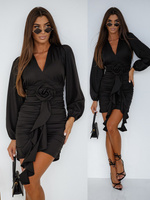 Elegancka Sukienka FLOWERS z długim rękawem czarny