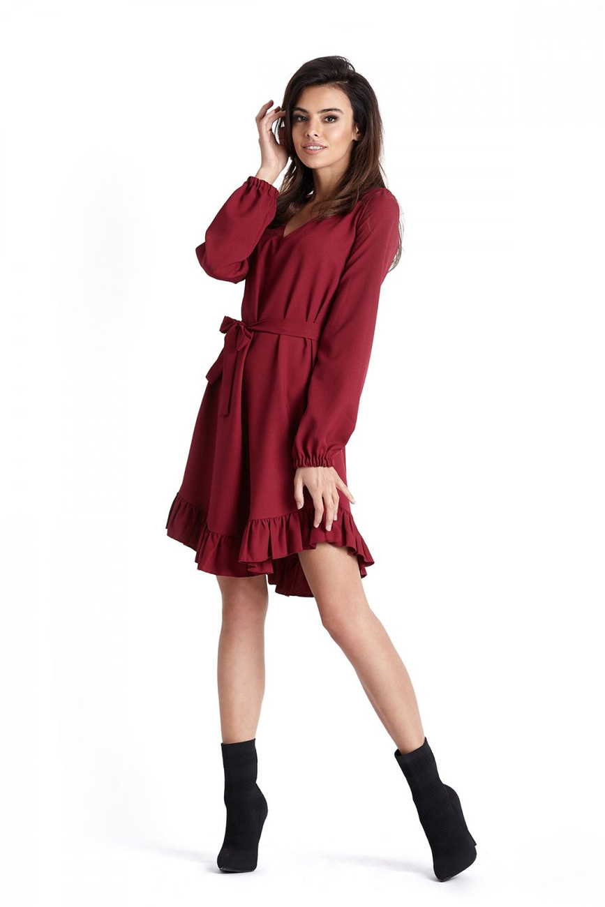  Masha W Stylu Boho Bordowa Mini Sukienka Rozkloszowana Na Co Dzień
