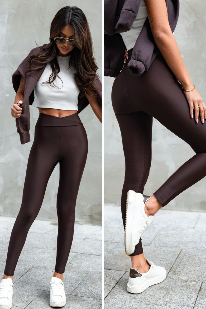 Czekoladowe Elastyczne Legginsy Push-up Wish