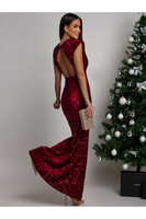 Elegancka Maxi Sukienka cekinowa Cavessa  bordowy