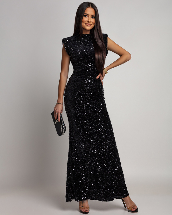 Elegancka Maxi Sukienka cekinowa Cavessa  czarny
