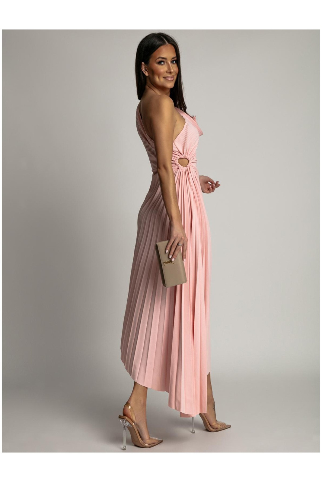 SUKIENKA PLISOWANA NA JEDNO RAMIĘ Rosalia- różowy