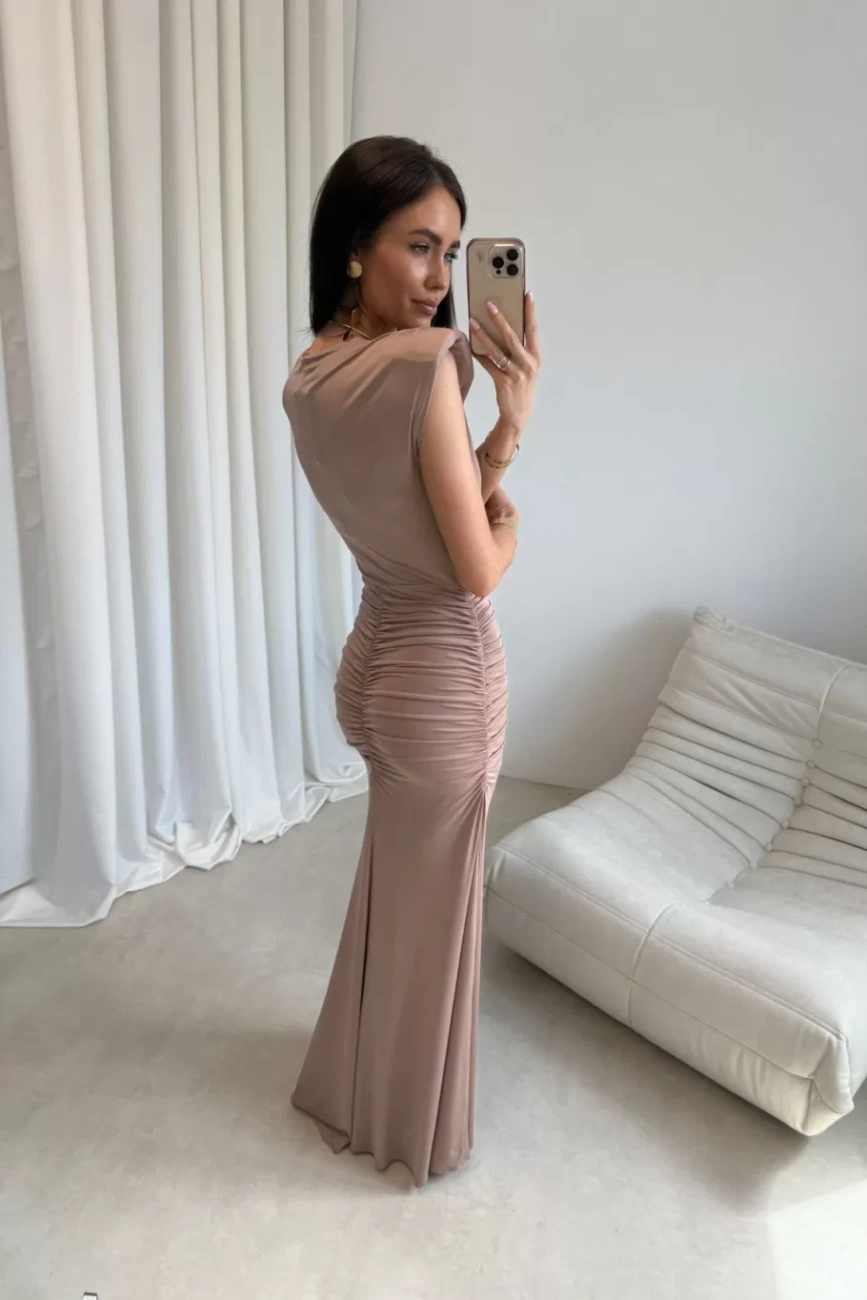 Noelia - sukienka maxi w kolorze  mokki