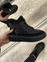 Botki damskie sneakersy ocieplane ze skóry naturalnej czarne