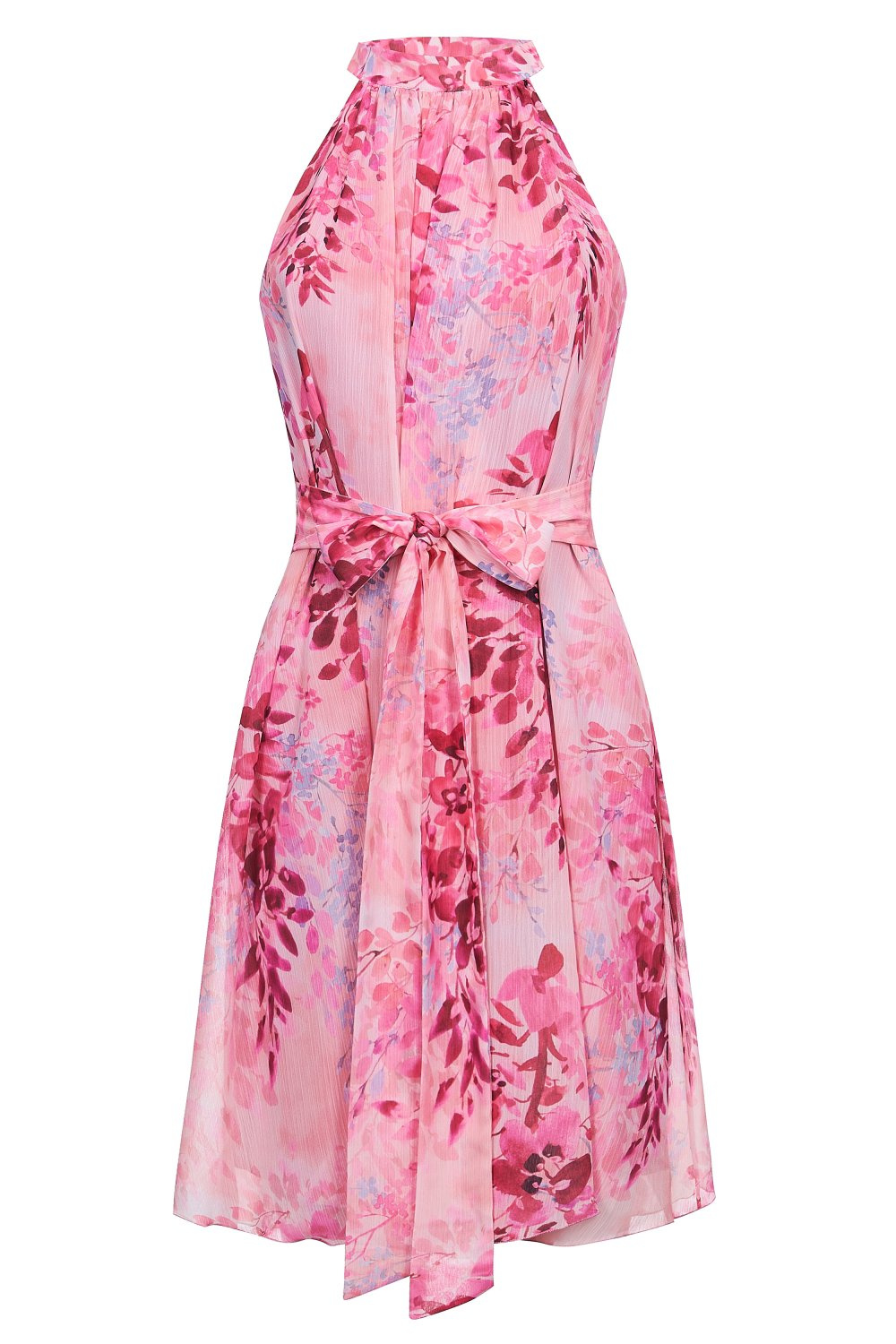  Liv Różowa Elegancka Mini Sukienka Rozkloszowana Na Wesele W Kwiaty
