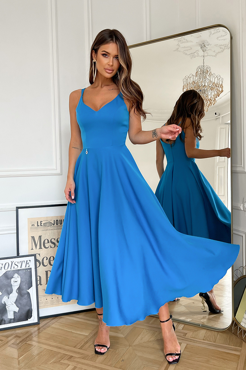 SUKIENKA MIDI NA RAMIĄCZKACH-  lazurowy