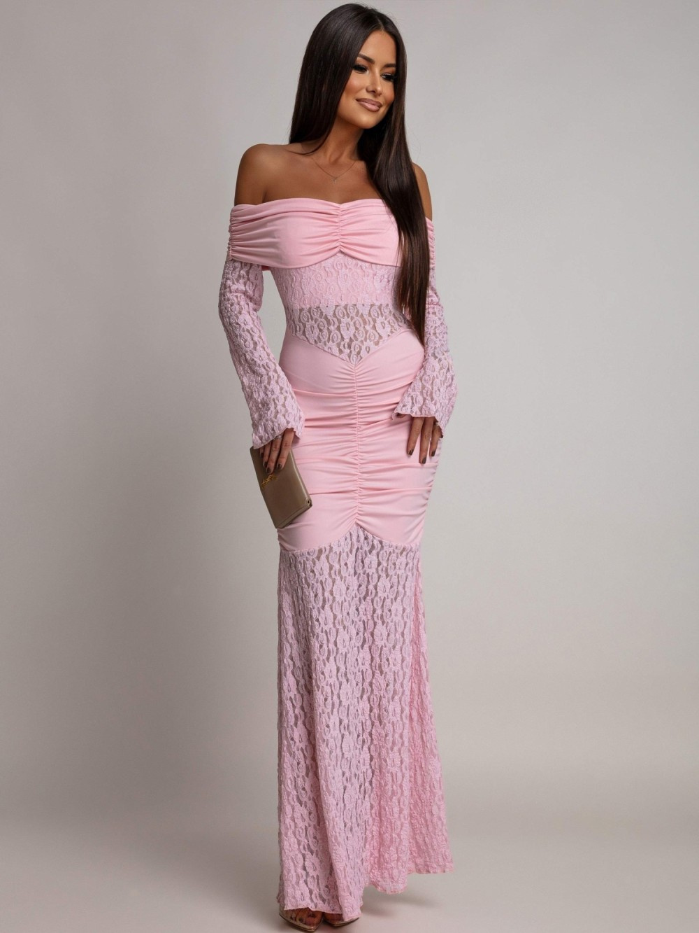 SUKIENKA MAXI HISZPANKA Z KORONKĄ Hannah rożowa