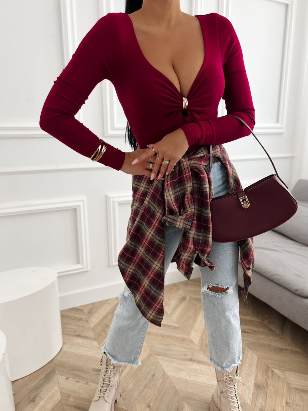 Elegancka  bluzka damska z długim rękawem Emily  bordowy